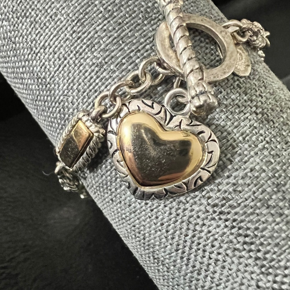 Premiere Designs Silver Gold Tone Heart Toggle Bracelet 7.5 Inch Romantic